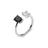 925‰ rhodium-plated sterling silver ring with clear square cubic zirconia and black baguette cubic zirconia.