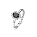 925‰ rhodium-plated sterling silver Kate ring with clear and black oval cubic zirconia.