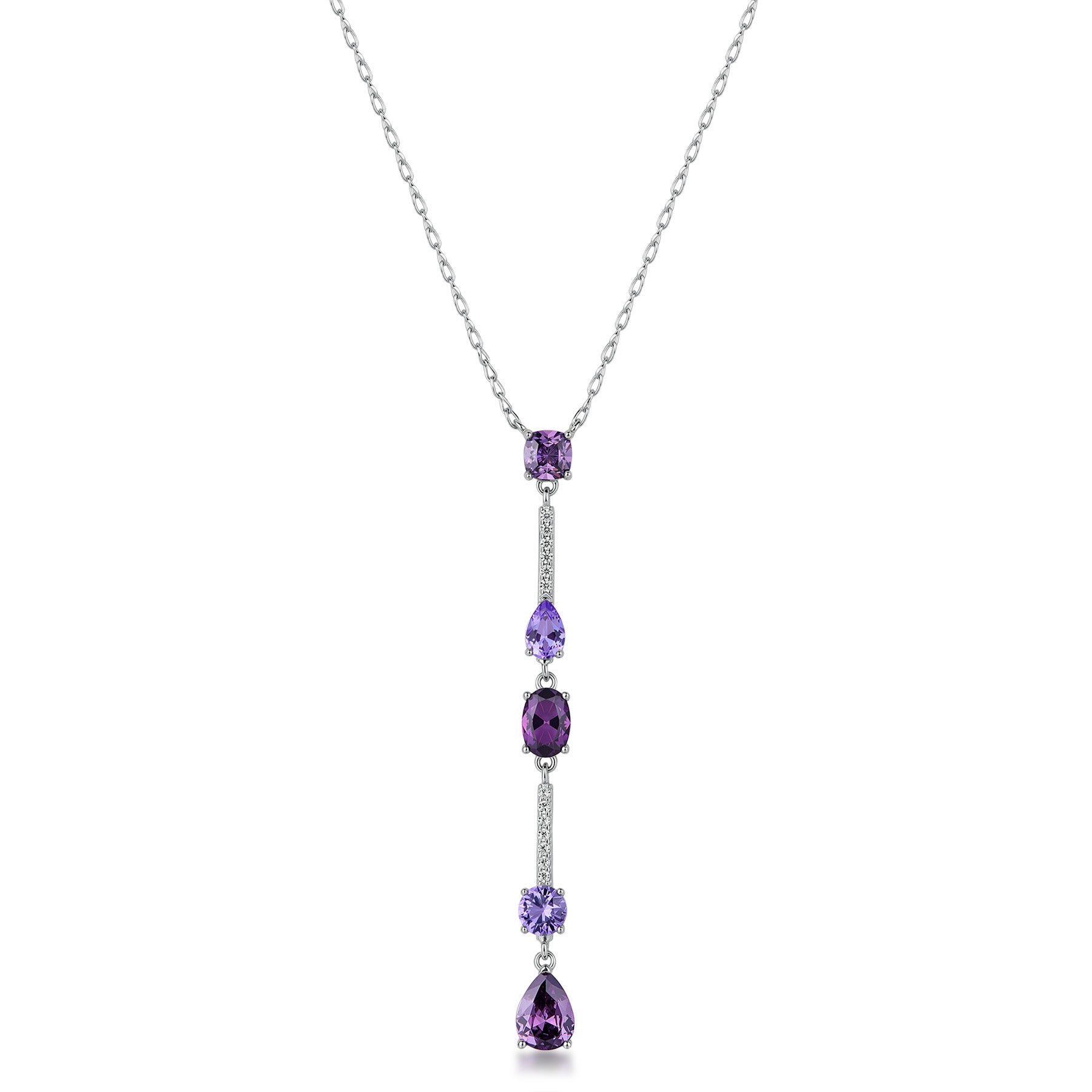 Fancy Necklace In 925/1000 Rhodium-Plated Silver And White And Amethyst Cubic Zirconia, Pear Shape | Fmp131