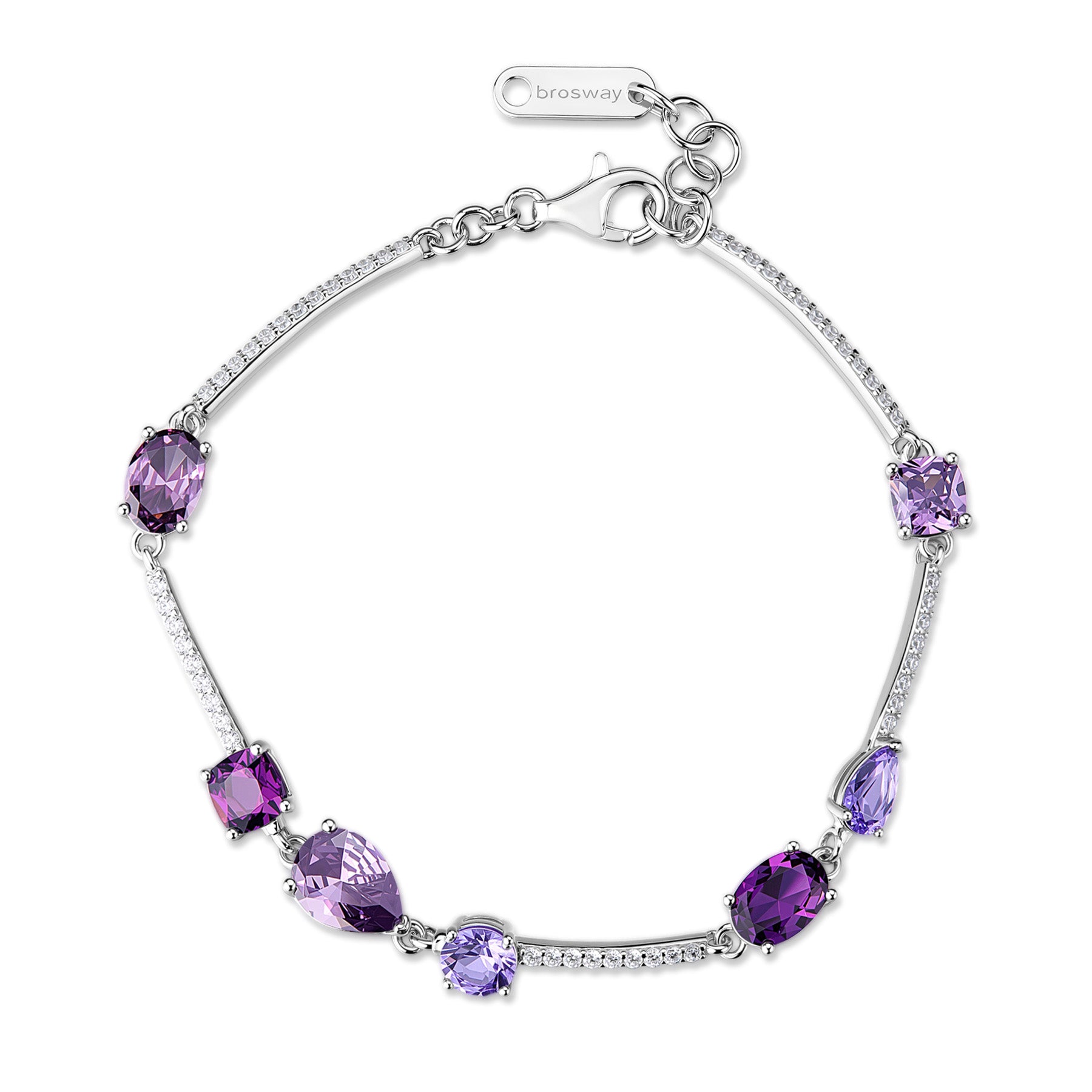 Fancy Necklace In 925/1000 Rhodium-Plated Silver And White And Amethyst Cubic Zirconia, Pear Shape | Fmp132