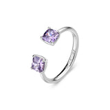 925‰ rhodium-plated sterling silver ring with amethyst color cushion cubic zirconia.
