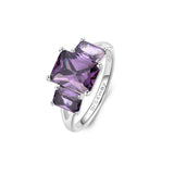 925 Rhodium-plated sterling silver ring with amethyst color baguette cubic zirconia.