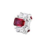 925  Rhodium-Plated Sterling Silver Color Charm With Clear Square Cubic Zirconia And Ruby Color Baguette Cubic Zirconia.|Fpr02