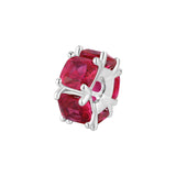 925  Rhodium-Plated Sterling Silver Color Charm With Ruby Color Cushion Cubic Zirconia.|Fpr03