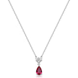 925  Rhodium-Plated Sterling Silver Necklace And Pendant With Clear Square Cubic Zirconia And Ruby Color Pear Cubic Zirconia.|Fpr111