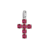 925  Rhodium-Plated Sterling Silver Cross-Shaped Pendant With Ruby Color Cushion Cubic Zirconia.|Fpr116