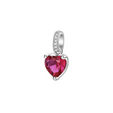 Rhodium-Plated 925  Silver Heart-Shaped Charm With Clear Cubic Zirconia And Ruby Color.|Fpr20