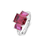 925 Rhodium-plated sterling silver ring with ruby color baguette cubic zirconia.