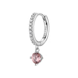 Fancy Hoop Earring In Sterling Silver 925/1000 Rhodium Plated And White And Vintage Rose Cubic Zirconia Round Shape | Ftp11
