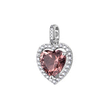 Fancy Pendant In Rhodium Plated 925/1000 Silver, Heart Shaped With White And Vintage Rose Cubic Zirconia | Ftp22