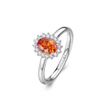 925‰ rhodium-plated sterling silver Kate ring with clear and orange color oval cubic zirconia.
