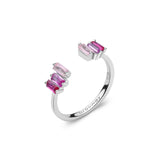 925‰ rhodium-plated sterling silver ring with light ruby color baguette cubic zirconia.