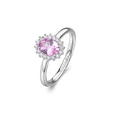 925‰ rhodium-plated sterling silver Kate ring with clear and light ruby color oval cubic zirconia.