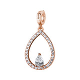 925   Sterling Silver Drop-Shaped Charm,  Rose Gold Plating, 31 White Cubic Zirconia | Rz258
