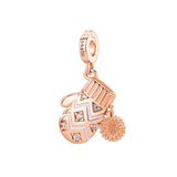 925   Sterling Silver Glove-Shaped Charm, Rose Gold Plating, Colored Enamels, 12 White Cubic Zirconia | Rz260