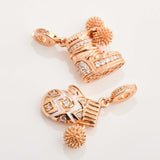 925   Sterling Silver Glove-Shaped Charm, Rose Gold Plating, Colored Enamels, 12 White Cubic Zirconia | Rz260