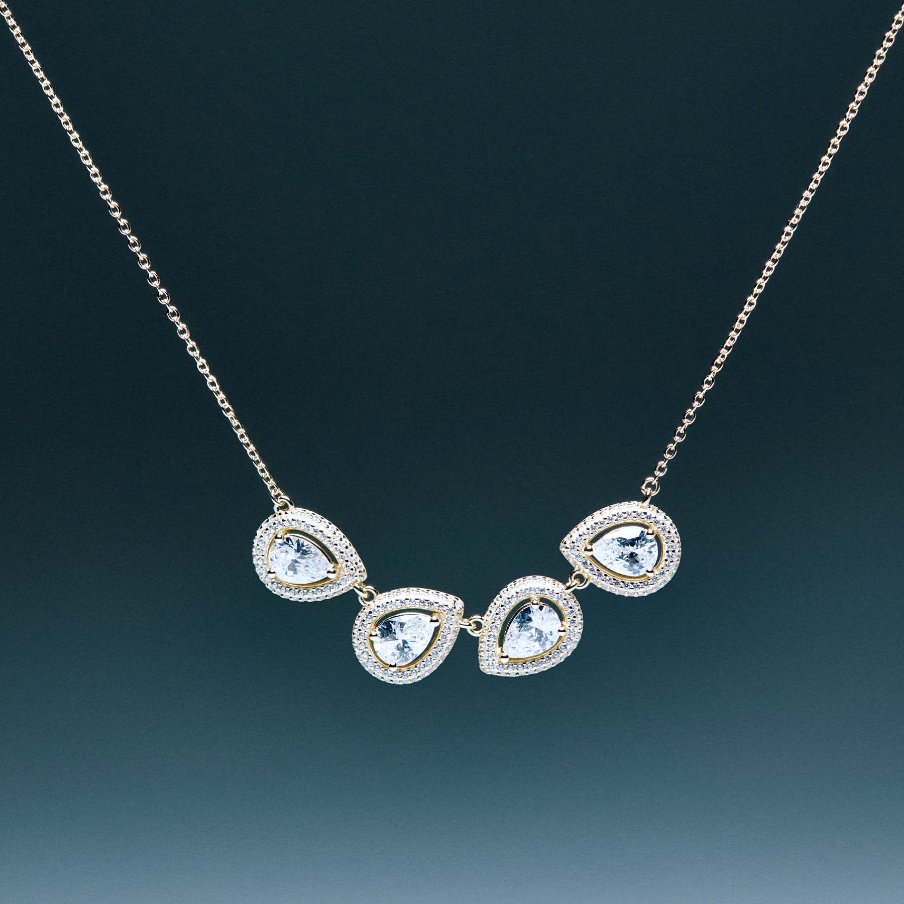 925  Sterling Silver Short Necklace, Yellow Gold Plating, 232 White Cubic Zirconia | Rzan04