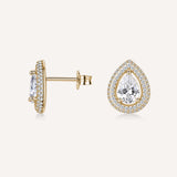 925  Sterling Silver Lobe Earrings, Yellow Gold Plating, 122 White Cubic Zirconia | Rzan22