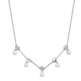 925   Sterling Silver Short Necklace, 63 White Cubic Zirconia, 5 Natural Pearls | Rzaz003