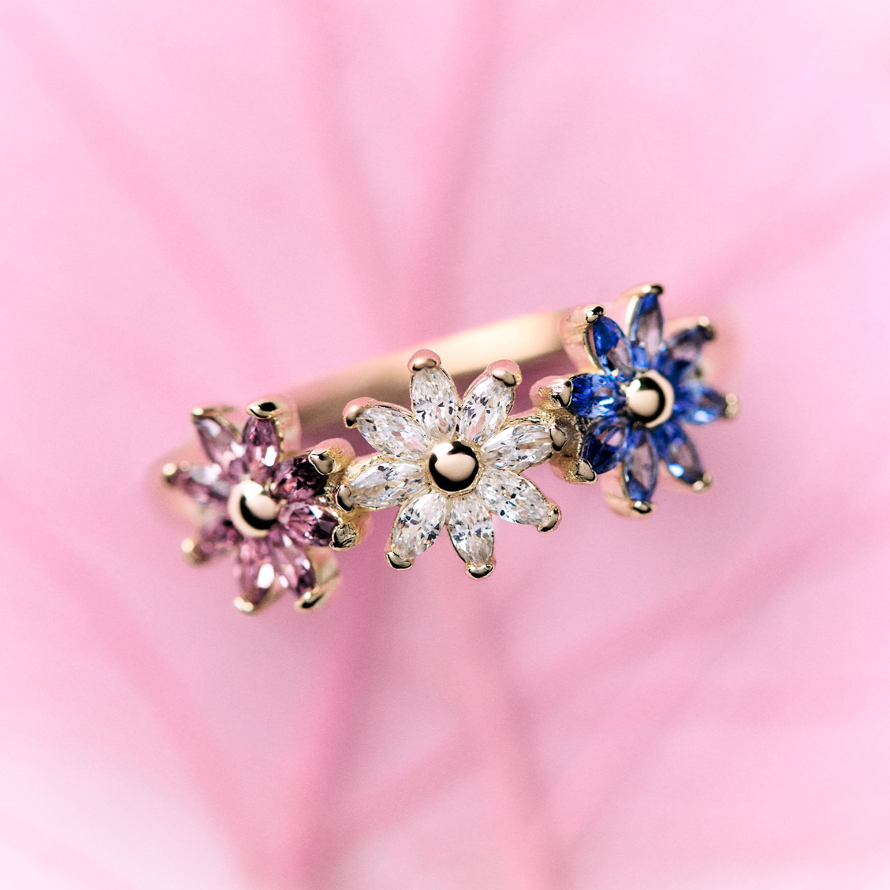 Gaia Ring In 925/1000 Silver With Yellow Gold Plating, White, Blue, And Rhodolite Cubic Zirconia | Rzga82E