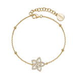 925  Sterling Silver Soft Bracelet With Flower Pendant, Yellow Gold Plating, 55 White Cubic Zirconia | Rzga89