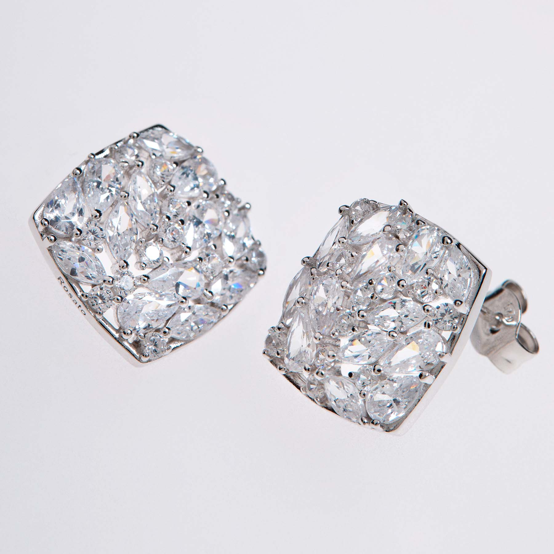 925   Sterling Silver Lobe Earrings, 50 White Cubic Zirconia | Rzge40