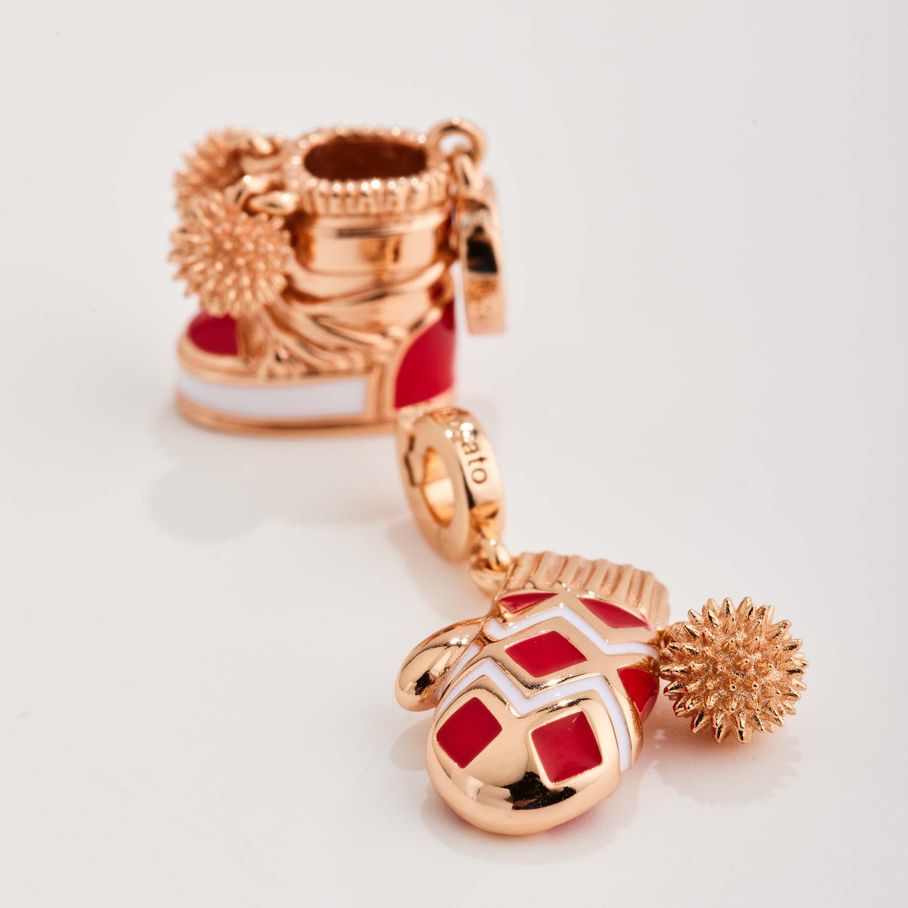 925   Sterling Silver Glove-Shaped Charm, Rose Gold Plating, Colored Enamels - Christmas Limited Edition | Rzle085