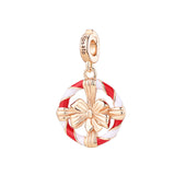 925   Sterling Silver Christmas Wreath-Shaped Charm, Rose Gold Plating, Colored Enamels - Christmas Limited Edition | Rzle086