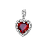 925  Sterling Silver Heart Charm, 29 White Cubic Zirconia, 1 Red Cubic Zirconia | Rzle088R