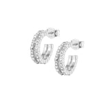 925   Sterling Silver Hoop Earrings, 32 White Cubic Zirconias | Rzo042