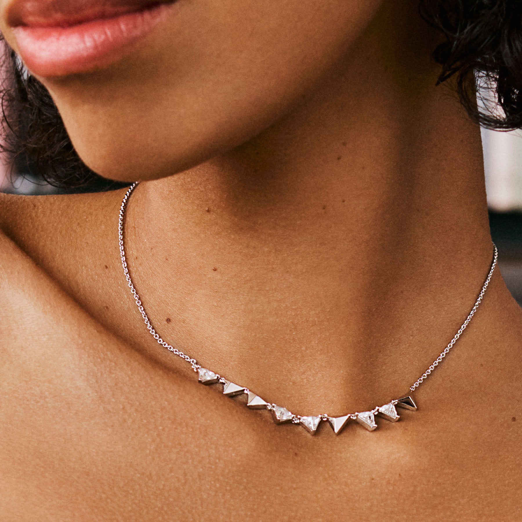 925  Sterling Silver Short Necklace, 5 White Cubic Zirconia | Rzvt01