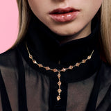 925  Sterling Silver Tie Necklace, Gold Plating, 28 Champagne Cubic Zirconia | Rzvt04