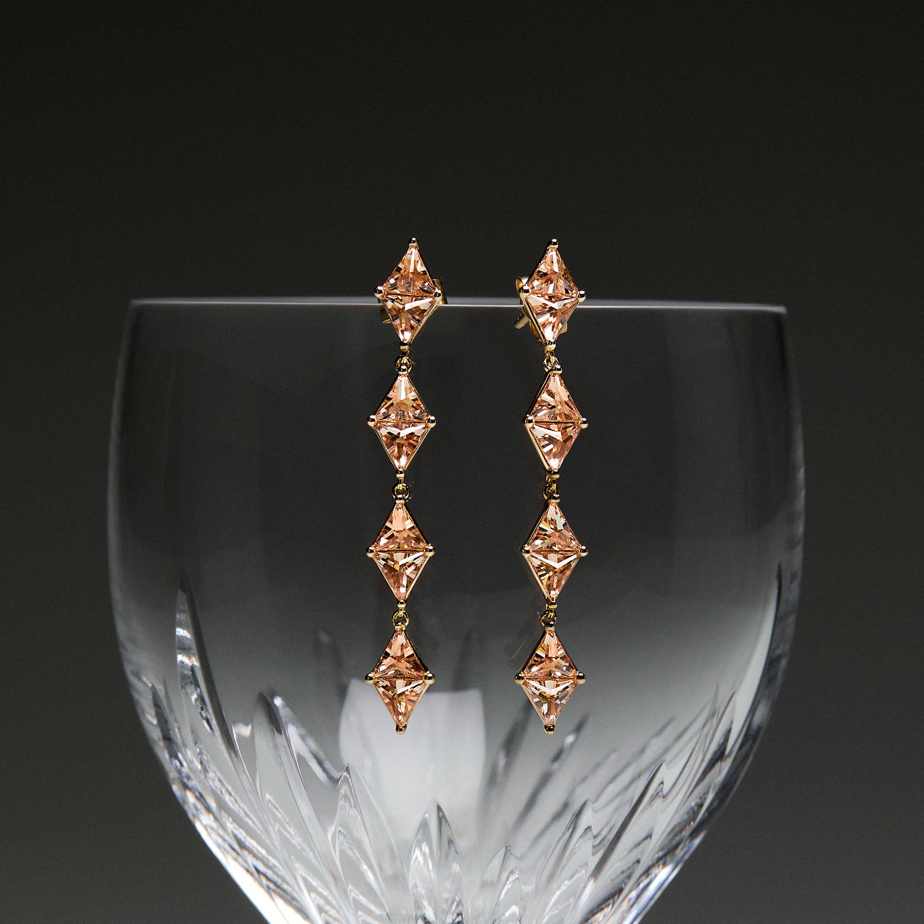 925  Sterling Silver Long Earrings, Gold Plating, 16 Champagne Cubic Zirconia | Rzvt26