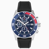 Sekonda Pacific Wave Chronograph Mens Watch | Silver Stainless Steel Case & Black Silicone Strap with Blue Dial | 30114