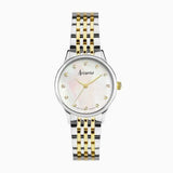 Accurist Dress Diamond Ladies Watch | Silver Stainless Steel Case & Two Tone Bracelet with White Mother of Pearl Dial | 28mm