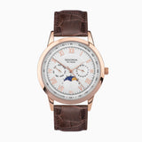 Sekonda Armstrong Moon Phase Men’s Watch | Rose Gold Alloy Case & Brown Leather Strap with Silver Dial | 30148