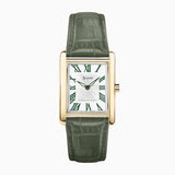 Accurist Rectangle Ladies Watch | Gold Case & Green Leather Strap with White Dial | 26mm