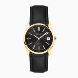 Accurist Everyday Ladies Watch | Gold Case & Black Leather Strap with Black Dial | 30mm