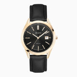 Accurist Everyday Men's Watch | Gold Case & Black Leather Strap with Black Dial | 40mm