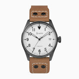 Accurist Aviation Men's Watch | Black Case & Beige Leather Strap with White Dial | 41mm